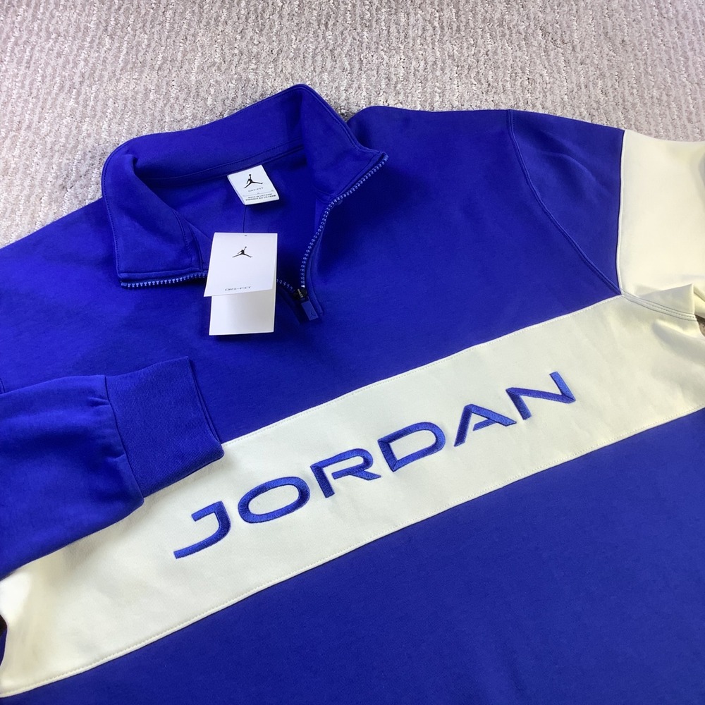 Jordan Golf Dri Fit 1/4 Zip Pullover Blue White Mens Size L NWT